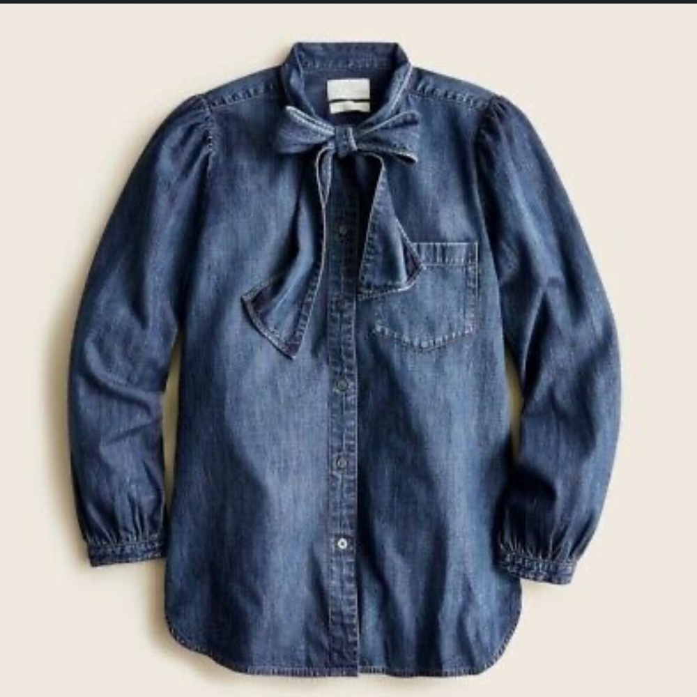 J Crew chambray Button-Up Shirt with Bow Tie